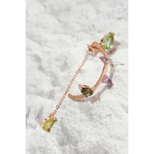 MorMajor Silver Tekli Renkli Drop Zincir Gümüş Küpe