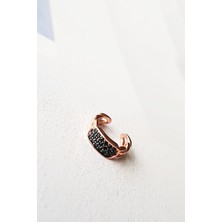MorMajor Silver Çoklu Siyah Taşlı Zincir Tasarım Gümüş Kıkırdak Küpe