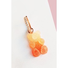 MorMajor Silver Tekli Ithal Sarı Turuncu Candy Bear Gümüş Küpe