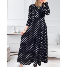 Twomeey Krep Kumaş Uzun Kollu Tam Boy Puantiyeli Elbise