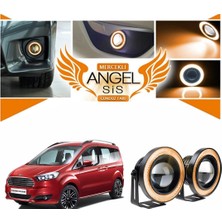 STS Oto Aksesuar Ford Tourneo Courier Uyumlu, Universal Mercekli LED Angel Sis Farı, 76MM Turuncu Renk