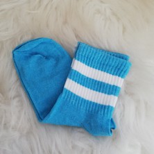 Dream Butik Beyaz Çizgili Turkuaz Kolej Çorap