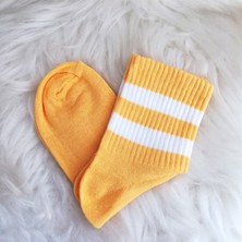 Dream Butik Beyaz Çizgili Sarı Kolej Çorap
