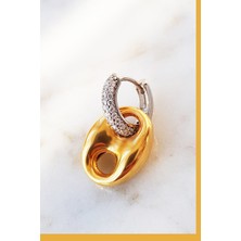 MorMajor Silver Tekli Mid Altın Bombeli Love Küpe