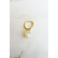 MorMajor Silver Tekli, Mini Ithal Ay Taşlı Gümüş Küpe