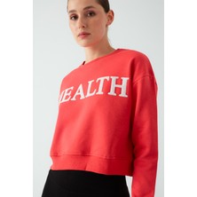 Zomers Kadın Şardonlu Crop Nakış İşlemeli Nar Çiçeği Sweatshirt