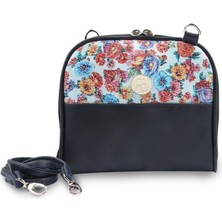 Rollbab Navy Blue Flowered Büyüyebilen Çanta