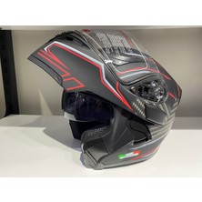 Sway Kask Sway Sw 902 Mat Siyah/kırmızı/gri Çene Açılır