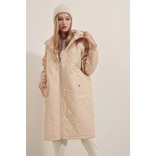 Hazelin Kadın Krem Kapitone Uzun Şişme Mont HZL22W-BD151381