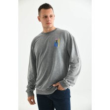 Moviment Erkek Gri Asit Yıkama Sırt Baskı Detaylı Sweatshirt