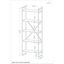 Mobitopya Nilamu 65 cm Atlantik Çam Kitaplık / Metal Aksamlı / Açık Raf / Organizer / Ofis / Ev / 5 Raflı Kitaplık