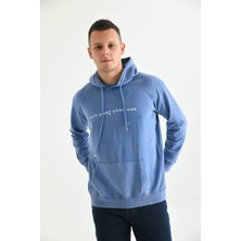 Moviment Erkek Mavi  Kapüşonlu Sırt Baskı Detaylı Yıkamalı Sweatshirt