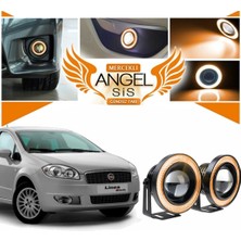 STS Oto Aksesuar Fiat Linea Uyumlu, Universal Mercekli LED Angel Sis Farı, 76MM Turuncu Renk
