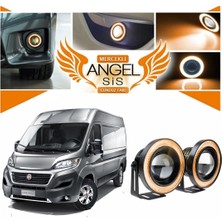 STS Oto Aksesuar Fiat Ducato Uyumlu, Universal Mercekli LED Angel Sis Farı, 76MM Turuncu Renk