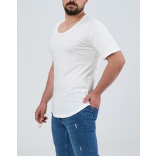 The One Erkek Beyaz Geniş Yaka %100 Pamuk Over Size T-Shirt