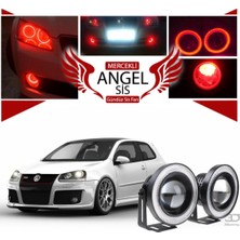 STS Oto Aksesuar Volkswagen Golf 5 Uyumlu, Universal Mercekli LED Angel Sis Farı, 76MM Kırmızı Renk