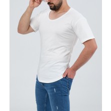 The One Erkek Beyaz Geniş Yaka %100 Pamuk Over Size T-Shirt