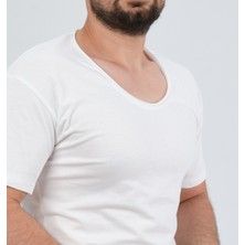 The One Erkek Beyaz Geniş Yaka %100 Pamuk Over Size T-Shirt