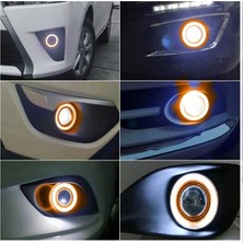 STS Oto Aksesuar Citroën Nemo Uyumlu, Universal Mercekli LED Angel Sis Farı, 76MM Turuncu Renk