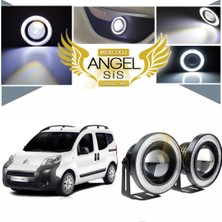 STS Oto Aksesuar Citroën Nemo Uyumlu, Universal Mercekli LED Angel Sis Farı, 76MM Beyaz Renk