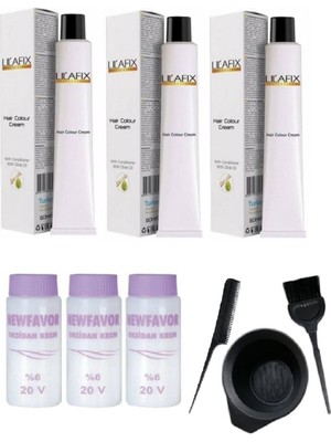 Lil'afix 7.73n Altın Karamel 3'Lü Krem Tüp Boya - 60 Ml (3 Adet Sıvı) + Boyama Seti