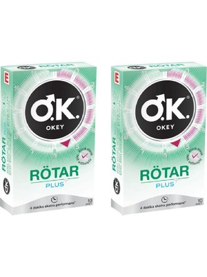 Okey Rötar Plus 10'Lu Lateks Prezervatif 2 Kutu 4 Dakika Ekstra Performans Sağlar