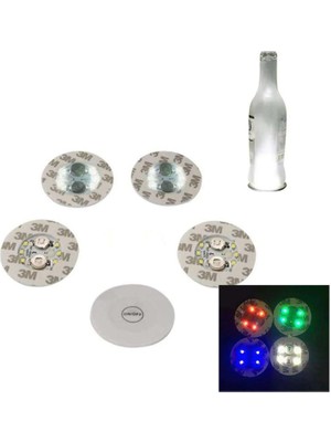 Profisher Parti LED Şişe Bardak Altlığı 6cm Parlak 4 LED Flaş Dekor Işık 7 Renk