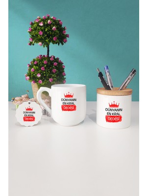 Hedizu Dedeye Hediye Dünyanın En Kral Dedesi Oval Kupa Bardak Kalemlik Anahtarlık