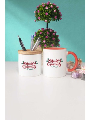 Hedizu Merry Christmas Yılbaşı Hediyesi Turuncu Kupa Bardak Kalemlik