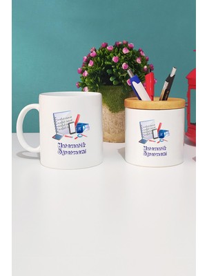 Hedizu Matematik Öğretmeni Öğretmenler Günü Hediyesi Kupa Bardak Beyaz ve Kalemlik