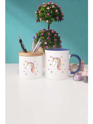 Hedizu Unicorn Lacivert Kupa Bardak Kalemlik