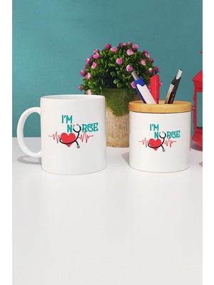 Hedizu Hemşireye Hediye I Am Nurse Kupa Bardak Beyaz ve Kalemlik