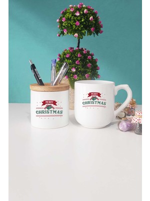 Hedizu Merry Christmas Yılbaşı Hediyesi Oval Kupa Bardak Kalemlik