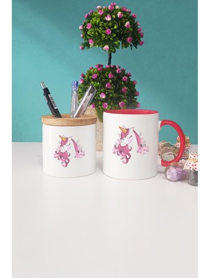 Hedizu Unicorn Kırmızı Kupa Bardak Kalemlik