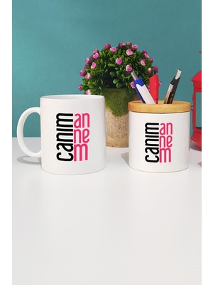 Hedizu Anneye Hediye Canım Annem Kupa Bardak Beyaz ve Kalemlik