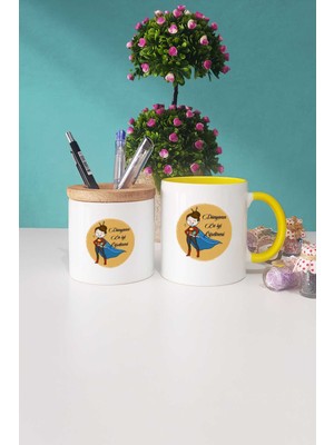 Hedizu Öğretmenler Günü Hediyesi Sarı Kupa Bardak Kalemlik