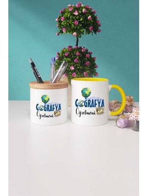 Hedizu Coğrafya Öğretmeni Sarı Kupa Bardak Kalemlik