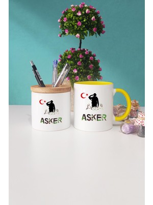 Hedizu Asker Sarı Kupa Bardak Kalemlik