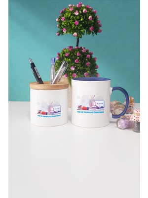 Hedizu Fen ve Teknoloji Öğretmeni Lacivert Kupa Bardak Kalemlik