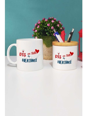 Hedizu En Tatlı Diş Hekimi Kupa Bardak Beyaz ve Kalemlik