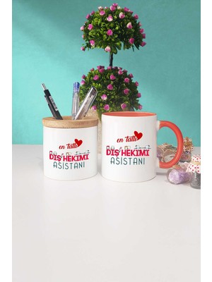 Hedizu En Tatlı Diş Hekimi Asistanı Turuncu Kupa Bardak Kalemlik