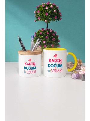 Hedizu Kadın Doğum Uzmanı Hediye Sarı Kupa Bardak Kalemlik