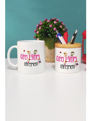 Hedizu Özel Eğitim Öğretmeni Hediye Kupa Bardak Beyaz ve Kalemlik