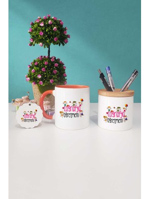 Hedizu Coğrafya Öğretmeni Öğretmenler Günü Hediyesi Turuncu Kupa Bardak Kalemlik Anahtarlık