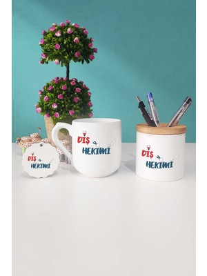 Hedizu Diş Hekimi Oval Kupa Bardak Kalemlik Anahtarlık