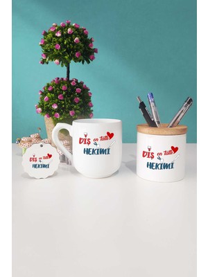 Hedizu En Tatlı Diş Hekimi Oval Kupa Bardak Kalemlik Anahtarlık