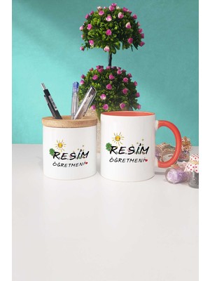 Hedizu Resim Öğretmeni Hediye Turuncu Kupa Bardak Kalemlik