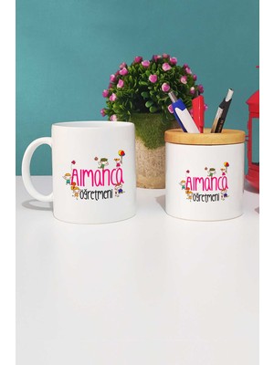 Hedizu Almanca Öğretmeni Hediye Kupa Bardak Beyaz ve Kalemlik