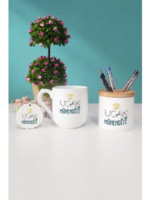 Hedizu Uçak Mühendisi Hediye Oval Kupa Bardak Kalemlik Anahtarlık