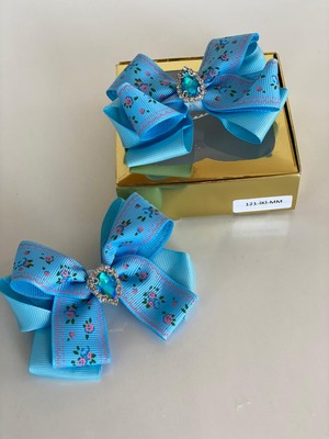 Queen Aksesuar Mavi 2' Li Çiçek Desenli Kız Çocuk Kız Bebek Pensli Toka